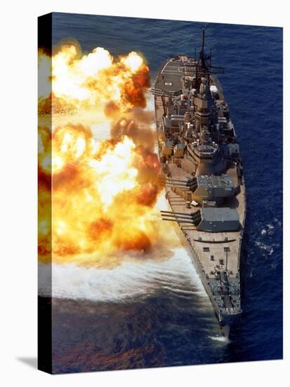 Battleship USS Iowa Firing Its Mark 7 16-inch/50-caliber Guns-Stocktrek Images-Stretched Canvas