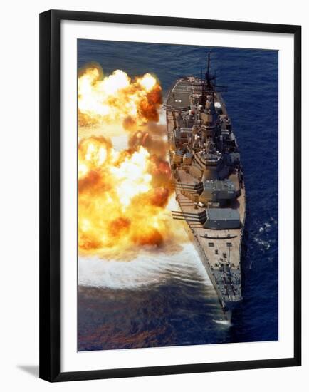 Battleship USS Iowa Firing Its Mark 7 16-inch/50-caliber Guns-Stocktrek Images-Framed Premium Photographic Print