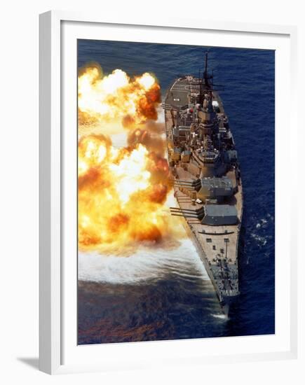 Battleship USS Iowa Firing Its Mark 7 16-inch/50-caliber Guns-Stocktrek Images-Framed Premium Photographic Print