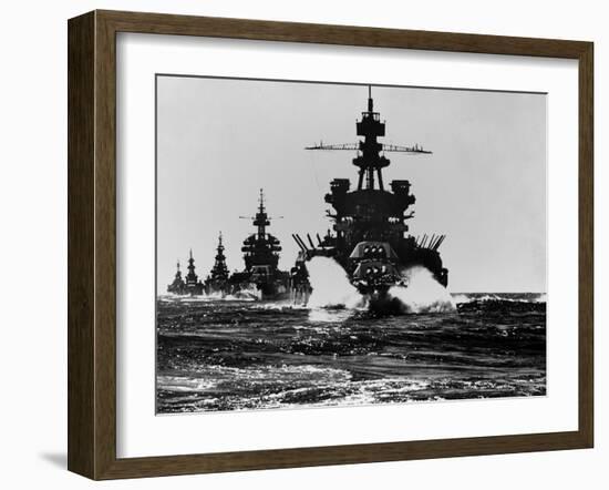 Battleship USS Pennsylvania Is Followed by Three Cruisers-null-Framed Photo