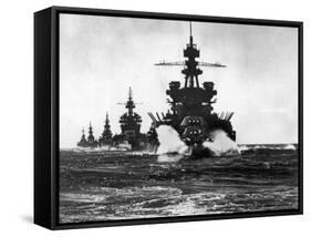 Battleship USS Pennsylvania Leading Convoy of Cruisers Moving in Line Into Lingayen Gulf-null-Framed Stretched Canvas