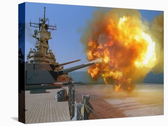 Battleship USS Wisconsin Fires a Round from One of the Mark 7 16-inch/50-caliber Guns-Stocktrek Images-Stretched Canvas