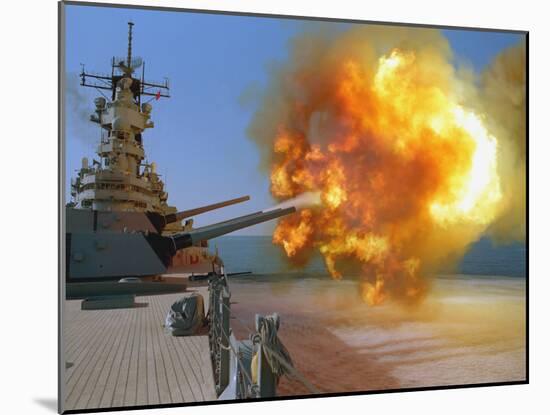 Battleship USS Wisconsin Fires a Round from One of the Mark 7 16-inch/50-caliber Guns-Stocktrek Images-Mounted Photographic Print