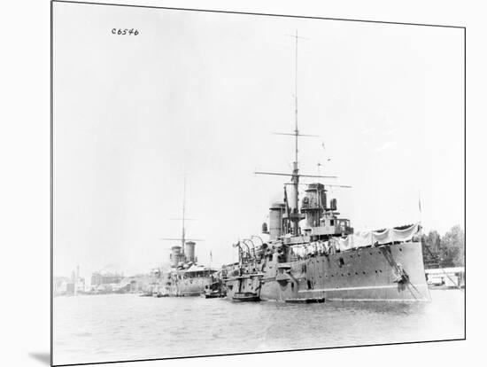 Battleships in Harbor-null-Mounted Photographic Print