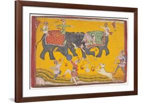 Battling Elephants-null-Framed Art Print