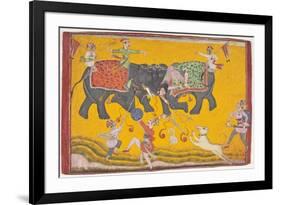 Battling Elephants-null-Framed Art Print