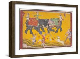 Battling Elephants-null-Framed Art Print