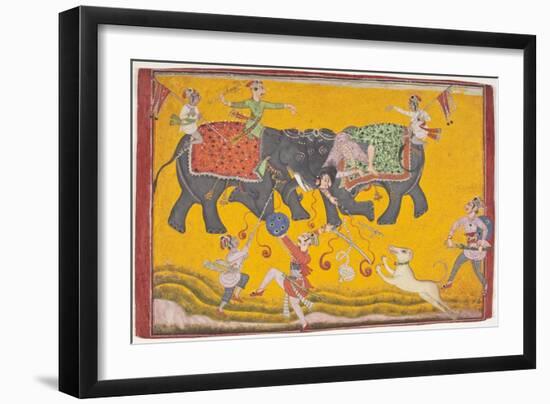 Battling Elephants-null-Framed Art Print