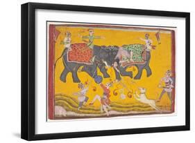 Battling Elephants-null-Framed Art Print