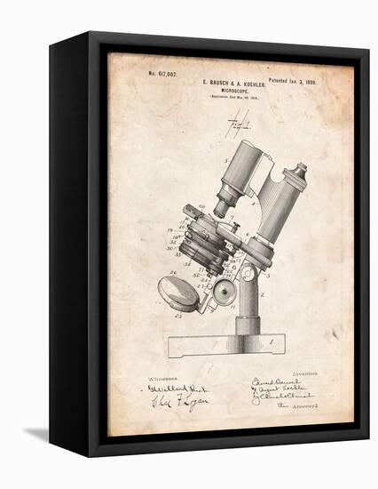 Bausch and Lomb Microscope Patent-Cole Borders-Framed Stretched Canvas