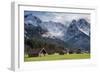 Bavarian Alps, Germany with Huts and Snow on Mountains-Sheila Haddad-Framed Photographic Print