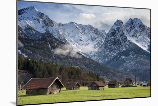 Bavarian Alps, Germany with Huts and Snow on Mountains-Sheila Haddad-Mounted Photographic Print