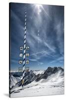 Bavarian Alps, Zugspitze, Germany and Maypole in Winter Vertical-Sheila Haddad-Stretched Canvas
