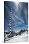 Bavarian Alps, Zugspitze, Germany and Maypole in Winter Vertical-Sheila Haddad-Stretched Canvas