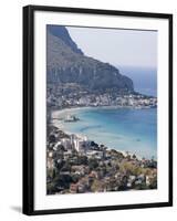 Bay and Pier, Mondello, Palermo, Sicily, Italy, Mediterranean, Europe-Martin Child-Framed Photographic Print