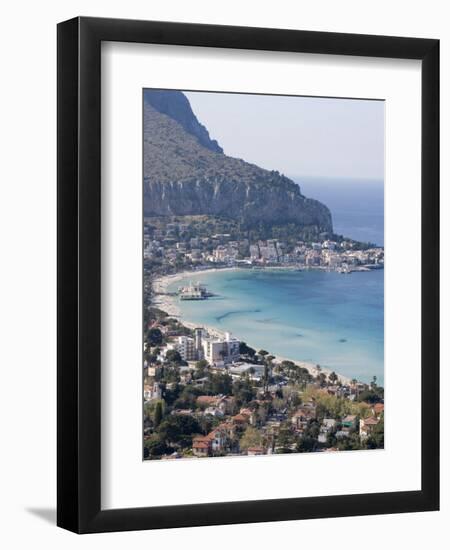 Bay and Pier, Mondello, Palermo, Sicily, Italy, Mediterranean, Europe-Martin Child-Framed Photographic Print