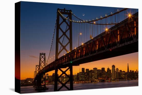 Bay Bridge and Crescent Moon Cityscape, California-Vincent James-Stretched Canvas