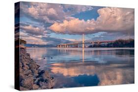 Bay Bridge Cloudscape Wide, Oakland, California-null-Stretched Canvas