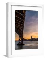 Bay Bridge from Treasure Island at sunset with colorful clouds over San Francisco skyline-David Chang-Framed Photographic Print