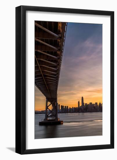 Bay Bridge from Treasure Island at sunset with colorful clouds over San Francisco skyline-David Chang-Framed Photographic Print