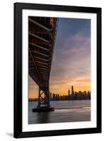 Bay Bridge from Treasure Island at sunset with colorful clouds over San Francisco skyline-David Chang-Framed Photographic Print