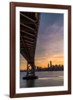 Bay Bridge from Treasure Island at sunset with colorful clouds over San Francisco skyline-David Chang-Framed Photographic Print