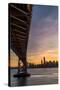 Bay Bridge from Treasure Island at sunset with colorful clouds over San Francisco skyline-David Chang-Stretched Canvas