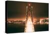 Bay Bridge Night Head On View in Peach, San Francisco-Vincent James-Stretched Canvas