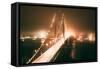 Bay Bridge Night Side View in Peach, San Francisco-Vincent James-Framed Stretched Canvas