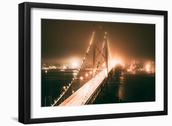 Bay Bridge Night Side View in Peach, San Francisco-Vincent James-Framed Photographic Print