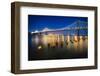 Bay Bridge Western Section at Night, San Francisco, California-George Oze-Framed Photographic Print