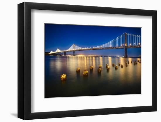 Bay Bridge Western Section at Night, San Francisco, California-George Oze-Framed Photographic Print