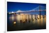 Bay Bridge Western Section at Night, San Francisco, California-George Oze-Framed Photographic Print