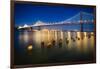 Bay Bridge Western Section at Night, San Francisco, California-George Oze-Framed Photographic Print