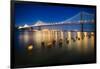 Bay Bridge Western Section at Night, San Francisco, California-George Oze-Framed Photographic Print