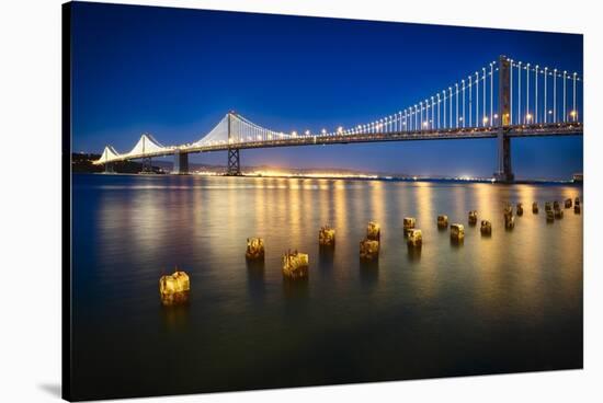 Bay Bridge Western Section at Night, San Francisco, California-George Oze-Stretched Canvas