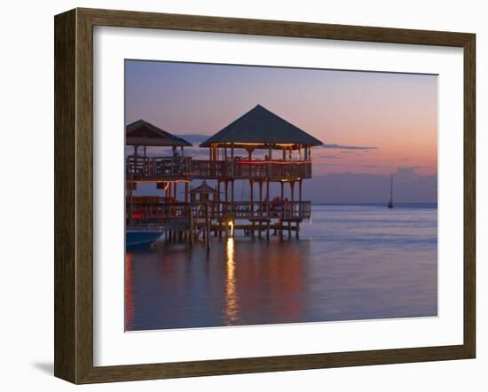 Bay Islands, Roatan, West End, Fosters Bar and Restaurant at Sunset, Honduras-Jane Sweeney-Framed Photographic Print