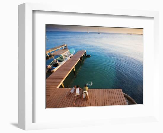 Bay Islands, Utila, Children Play on Jetty Outside Cafe Mariposa, Honduras-Jane Sweeney-Framed Photographic Print