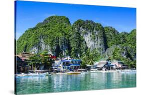 Bay of El Nido with Outrigger Boats, Bacuit Archipelago, Palawan, Philippines-Michael Runkel-Stretched Canvas