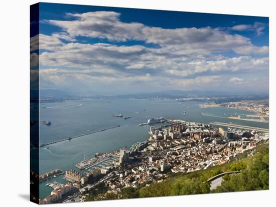 Bay of Gibraltar and Gibraltar Town from the Top of the Rock, Gibraltar, Europe-Giles Bracher-Stretched Canvas