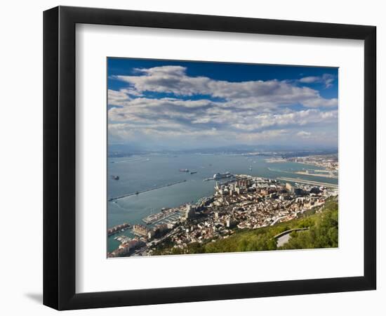 Bay of Gibraltar and Gibraltar Town from the Top of the Rock, Gibraltar, Europe-Giles Bracher-Framed Photographic Print