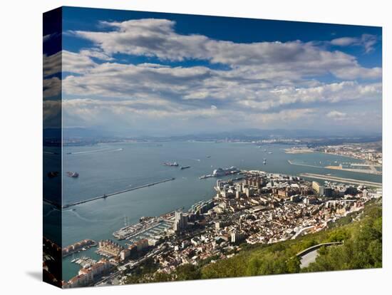 Bay of Gibraltar and Gibraltar Town from the Top of the Rock, Gibraltar, Europe-Giles Bracher-Stretched Canvas