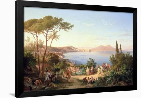 Bay of Naples with Dancing Italians, C.1850-Carl Wilhelm Goetzloff-Framed Giclee Print