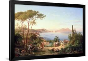 Bay of Naples with Dancing Italians, C.1850-Carl Wilhelm Goetzloff-Framed Giclee Print