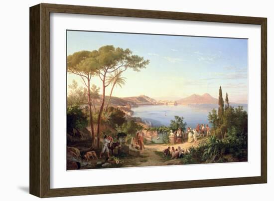 Bay of Naples with Dancing Italians, C.1850-Carl Wilhelm Goetzloff-Framed Giclee Print