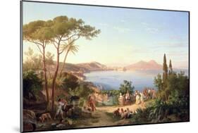 Bay of Naples with Dancing Italians, C.1850-Carl Wilhelm Goetzloff-Mounted Giclee Print