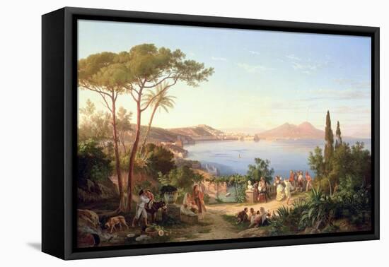 Bay of Naples with Dancing Italians, C.1850-Carl Wilhelm Goetzloff-Framed Stretched Canvas