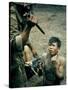 Bayonet Wielding South Vietnamese Soldier Menacing Captured Viet Cong Suspect During Interrogation-Larry Burrows-Stretched Canvas