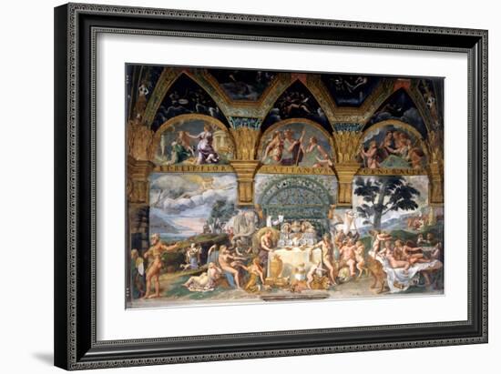 Bbanquet Celebrating the Marriage of Cupid and Psyche from the Sala Di Amore E Psiche, 1527-31-Giulio Romano-Framed Giclee Print