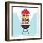 Bbq Party Background with Grill and Fire. Barbecue Poster. Flat Style, Vector Illustration.-Mallari-Framed Art Print